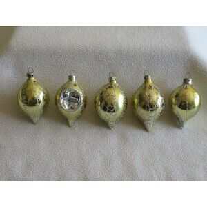 5x Commodore Old World 1x Indent Teardrop Ornaments Romania Vintage Glitter 3"